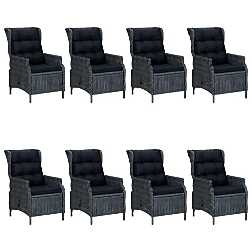 Vidaxl Patio Dining Set 9 Piece, Outdoor Dining Table Set With Wood Tabletop, Rattan Chairs With Armrests, Conversation Set, Farmhouse, Dark Gray #TOP5