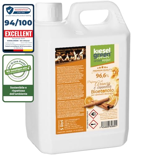 KieselGreen Bioethanolo 5 litri con Fragranza per Caminetto a Etanolo – Bio-etanolo profumato per Ambienti, molte Fragranze - Profumo per Caminetto a bioetanolo da Interno o da Tavolo OZ5
