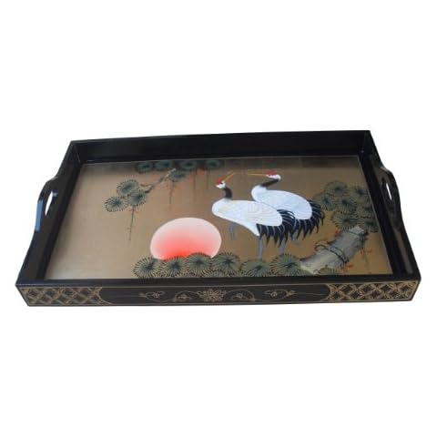 Gold Leaf Tray With Cranes Design, Oriental Chinese Furniture Cover