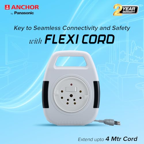Image of Anchor by Panasonic 6A 2 Pin Flex Box with Indicator & Handle | 4 Mtr Extension Flex Box for Home, Office (White, 5208, Pack of 2)