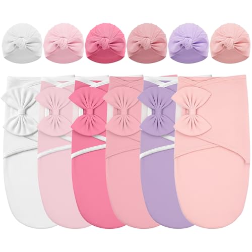 Image of Ramede 6 Pack Swaddle Blanket with Hats for Baby Girl Boy 100% Cotton Swaddles 0-3 Months, Adjustable Breathable Skin Friendly Receiving Blanket Wrap, Essential for Newborns