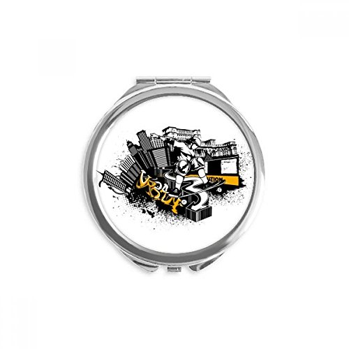 Miroir de maquillage de poche ski et ville silhouette rond par DIYthinker