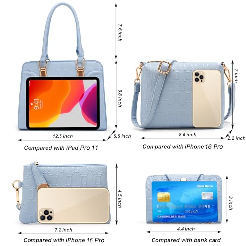 Image of Women's Fashion Handbag Tote Bag Shoulder Top Handle Satchel Purse Set 4pcs | Stylish Style,Chain Texture Design,Ample Space,Bear Doll Decoration,with a Crossbody Strap
