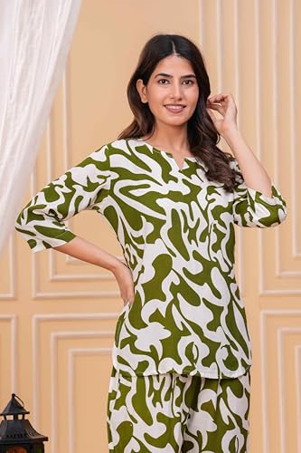 Image of Women's Printed Night Suit Set Pajama with Top Lightweight Soft & Comfy Sleepwear for Girls & Women