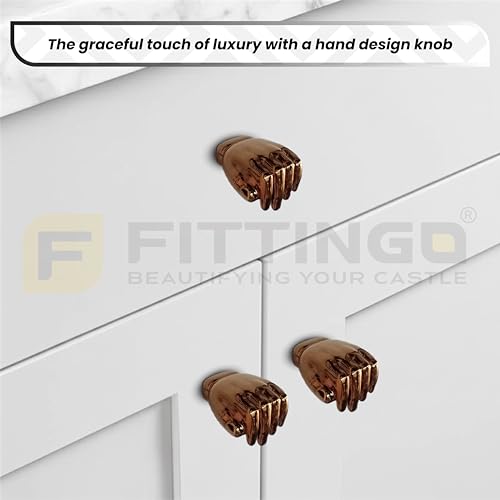 Image of Hand Design Knob for Drawer /Door Knob /Drawer Knobs /Decorative Knobs and Pulls /Door Hardware /Zinc Alloy (PVD Rose Gold Finish) Pack of 8-| 3 Years Warranty |