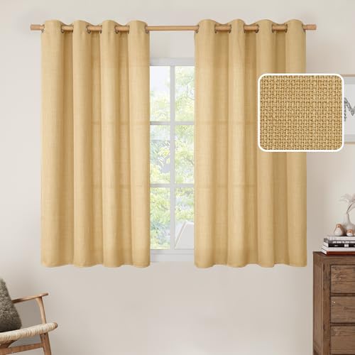 Image of LAMIT Faux Linen Curtains for Bedroom, Light Filtering Panels, Grommet Privacy Protected Linen Burlap Curtains for Small Window /Kids' Room, Set of 2 Panels (52 x 45 Inch, Caramel Brown)