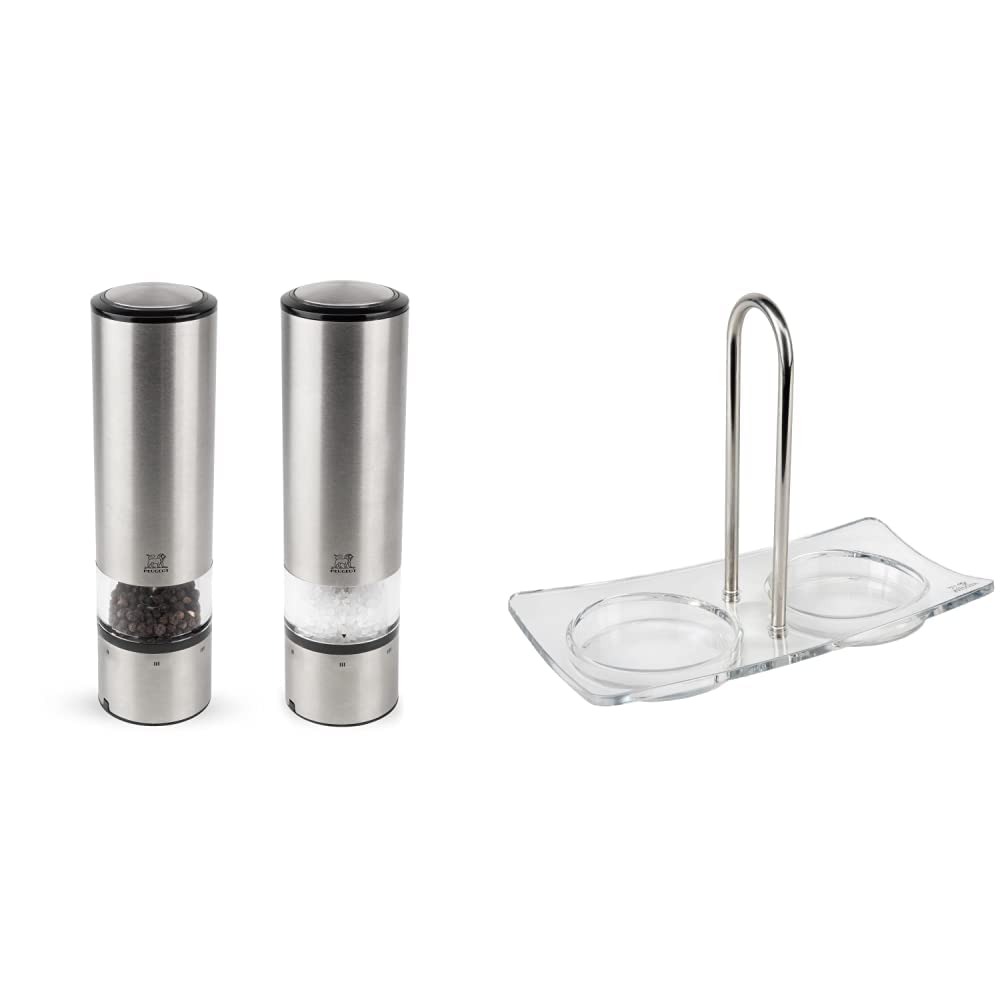 Peugeot Elis Sense Elektrisches Mühlen-Set Pfeffer/Salz, Mahlgradeinstellung u'Select, Höhe: 20 cm, Edelstahl, Silber, 2/27162 & 25854 Menage Linea, 19x9,5x15 cm