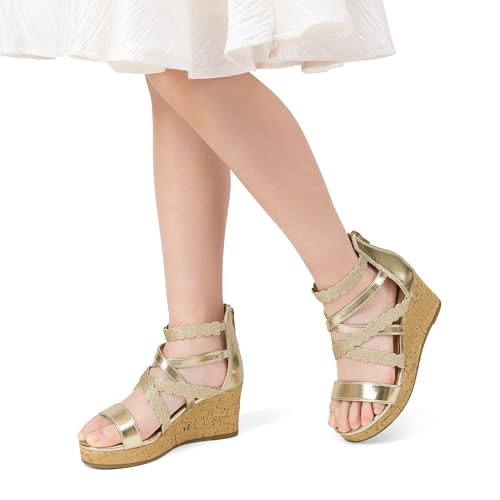 DREAM PAIRS Girls Wedge Sandals Flatform Open Toe Platform Sandals Flower Wedding Party for Little Kid/Big Kid2