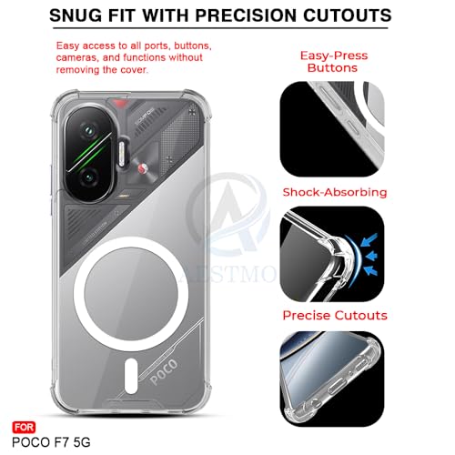 Image of AESTMO Clear Back Cover for Poco F7 5G | 360 Protection | Transparent Back Cover (PC + TPU, Compatible with MagSafe Accessories, Transparent Bumper)