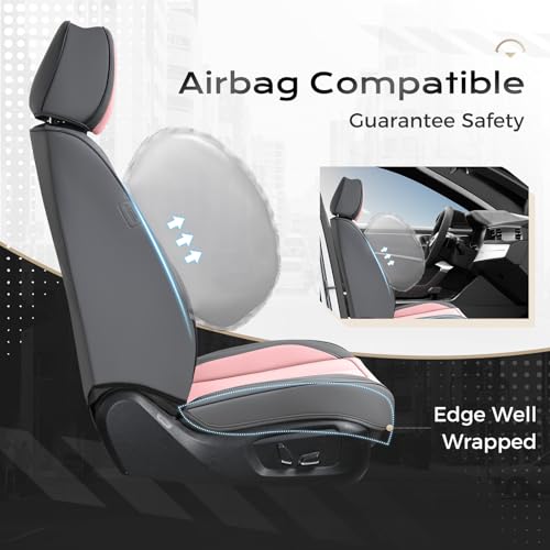 Image of Coverado Seat Covers, Car Seat Covers Front Seats, Leather Seat Covers for Cars, Car Seat Protector Waterproof, Gray Car Seat Cushion, Front Carseat Cover Universal Fit for Most Cars Pink