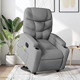 IKAYAA Sillón de Masaje Levanta Personas y Elevador Reclinable, Butaca Relax Tapizado en Tela con Bolsillos Laterales - Gris Claro