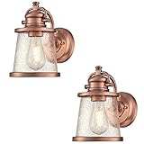 Ciata Lighting Outdoor Lighting fixtures Wall Mount One-Light Lantern Sconce Copper Light Fixtures Weather Resistant, 60-Watt, Outdoor Fixture in Washed Copper Finish with Clear Seeded Glass – 2 Pack