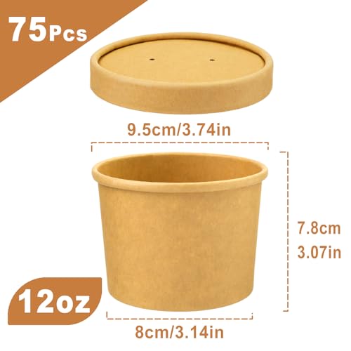 Image of Wuadua 75 Pack 12oz Ice Cream Cups with Lids Paper Containers with Lids