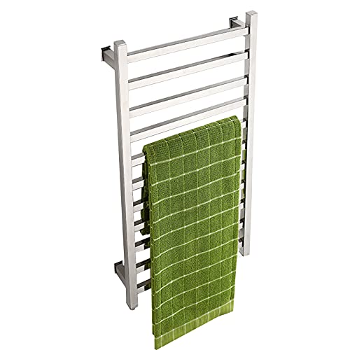 BNCXMO Toalla de Toalla con calefacción eléctrica de baño 11 Barras cuadradas 304 Estante de Toalla eléctrica de Acero Inoxidable con Espacio de Secado de Toalla de Pared Que Ahorra Pared, Enchufe