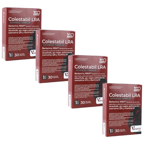 Herbora Colestabil LRA - Pack Ahorro 4 x 30 Cápsulas - Con Berberina, Levadura Roja de Arroz, Alcachofa, Ajo Negro, Policosanol y Vitamina B1 - Suplemento para Control de Colesterol