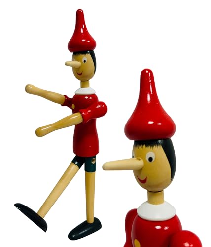 Pinocho de madera maciza 30 cm articulado marioneta de madera con articulaciones, marioneta de cuento de hadas de madera pintada Altura 30 cm con patas brazos y cabeza muebles articulado