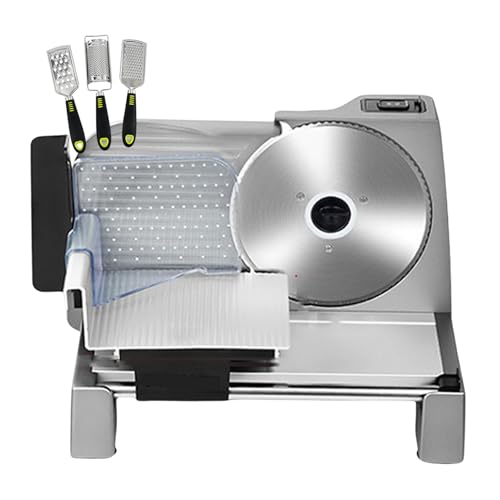 Cortadora de alimentos de acero inoxidable, cortadora de carne y verduras, cortadora eléctrica de alimentos para fiambres con cuchilla extraíble y carro para alimentos, máquina cortadora de carne
