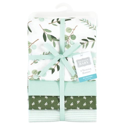 Image of Hudson Baby Unisex Baby Cotton Poly Flannel Receiving Blankets, Eucalyptus, One Size