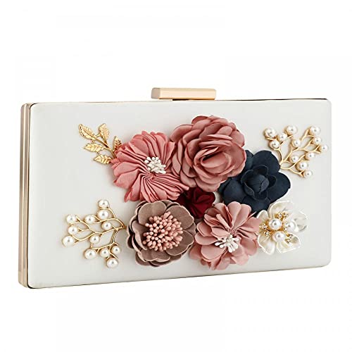 Sac à main blanc motif floral perles idée cadeau femme