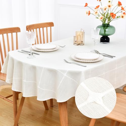 NEWISHER Farmhouse Embroidered Plaid Oval Tablecloth 70 x 90 Inch