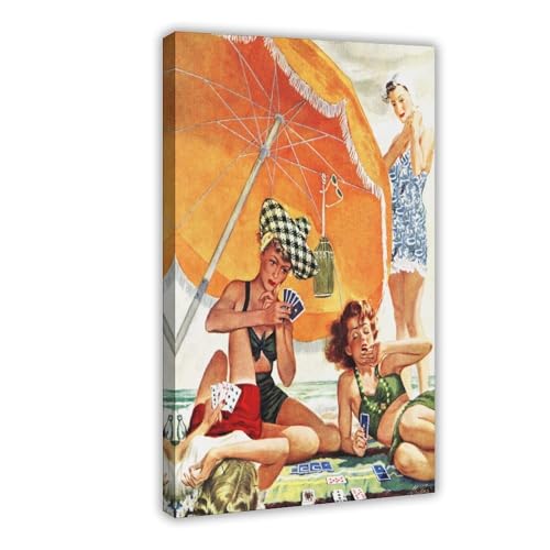 Poster rétro plage solitaire évocation marine et sérénité sur toile