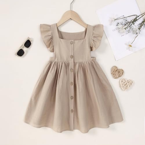 Toddler Girl Dress Kids Sleeveless Ruffle Cotton Linen Dresses Button Beach Summer Outfits Casual Party Dresses2