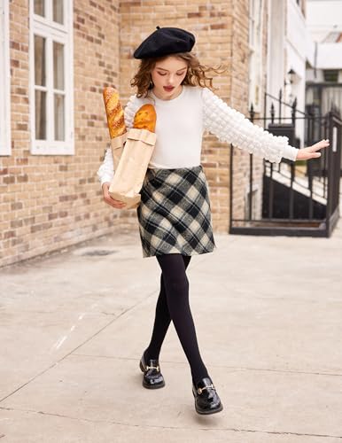 Image of Arshiner Girls Puff Long Sleeve Shirts Ribbed Knit Cute Casual Crewneck Tops Blouse Tee
