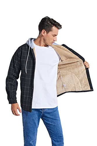 Image of Men's Cotton Plaid Shirt Jacket Fleece Flannel Sherpa Button Down