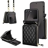 Vofolen for Samsung Galaxy Z Flip 7 Case with Card Holder Crossbody 8-Card Slots Wallet Case with Adjustable Strap Soft PU Leather Protective Zipper zflip7 Phone Cover for Women Girls, 6.9'' Black