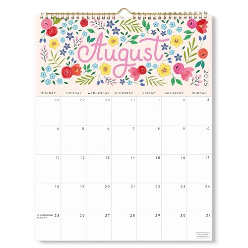S&O Five Color Floral Wall Calendar from July 2025-Dec 2026 - Tear-Off Monthly Calendar - 18 Month Academic Wall Planner - Hanging Organizer to Track Anniversaries & Appointments - 13.5'x10.5”in