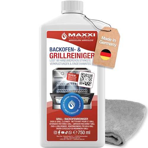 MAXXI CLEAN | Backofen & Grillreiniger - das Original | 750 ml Gel und 1x Microfasertuch | selbstarbeitender Reiniger und Fettlöser | für Herdplatte & Grill |...