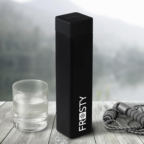 Image of Frosty Square Fridge Water Bottles Set of 6 | 1 Litre BPA Free Plastic Fridge Bottles | Slim Refrigerator Water Bottle Set for Home & Office (Z BLACK)