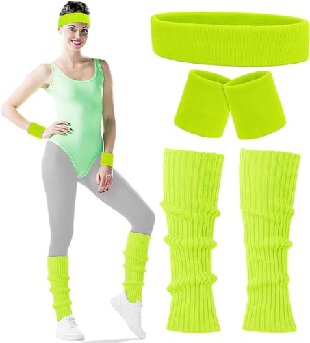 Carnavalife Disfraz Años 80 Mujer Adulto con Cinta de Pelo+Muñequeras+Calentador de Pierna Color Neon Gym, Accesorios Años 80, Bandas Cintas Deportivas 80S (DISFRAZ AÑOS 80 VERDE)