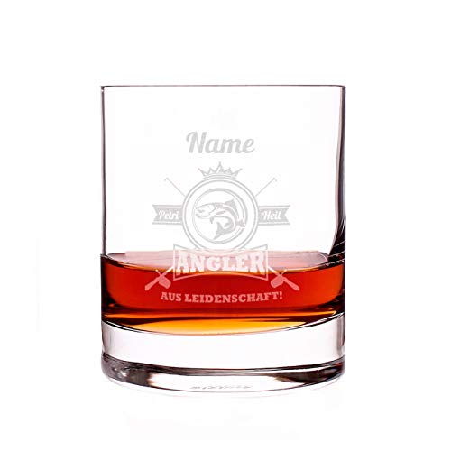 ® Whisky Glas mit Gratis Gravur des Namen und Hobby-Motiv für Biker, Jäger oder Angler Angler
