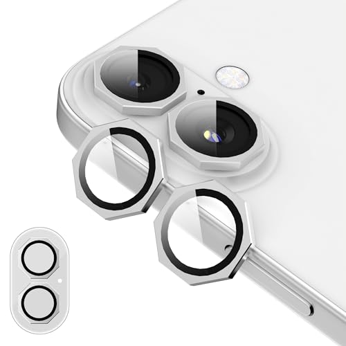 Image of GadgetBite Snaptra Octagon Lens Protector Compatible With iPhone 16 & iPhone 16 Plus - 9H Tempered Glass Camera Cover with Metal Ring, Scratch-Resistant,Camera Lens Protection -Silver
