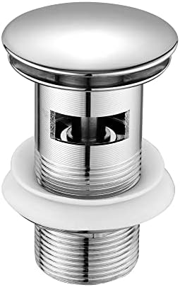 ENKI, W02, Chrome, Unslotted, Standard 1.1/4" Connection Pop Up Basin Waste Sink Plug, Push Button Click Clack, Allows Water to Drain Away, Durable Finish, Modern Bathroom Accessoires