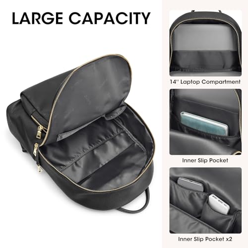 Image of Kattee Leather Backpack for Women with Back Zipper Pocket, Black | Back zipper pocket for easy access to cards and essentials on the go.