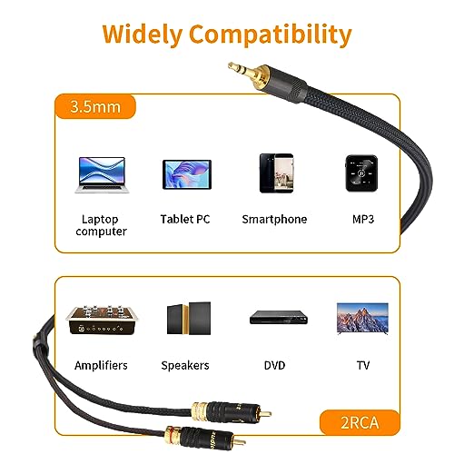 Brollitest 2 X Rca Audiophile Audio Cable 3.5mm With Metal Housing and 24k Gold Plated Rca Plug to 3.5mm Hifi Cable For Mp3 - Image 4