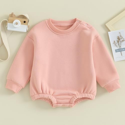 Newborn Baby Boy Girl Clothes Fleece Sweatshirt Bubble Romper Solid Oversized Thick Sweater Romper Winter Clothes2