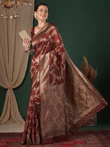 Image of AKHILAM Women's Kanjivaram Woven Soft Silk Saree With Blouse Piece