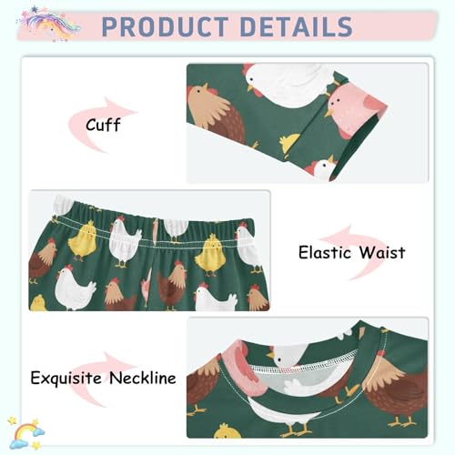 Pajama Sets Long Sleeve Chicken Pattern Print Design Soft Comfy Sleepwear 2 Piece PJS 3-8T4