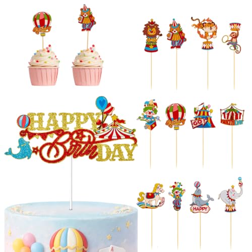 Domefahaso Ensemble de décoration de Cirque avec 25 pièces de Toppers de gâteau, adapté pour Les fêtes d'anniversaire sur Le thème du Cirque et la décoration de gâteaux