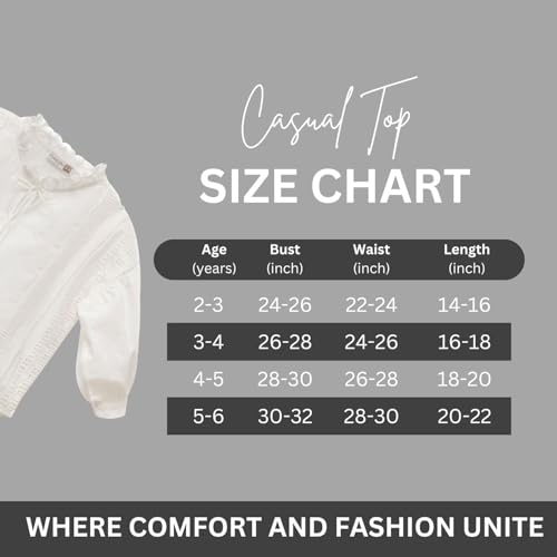 CUENTO Girls Cotton Shirt- Ruffle V Neck, Embroidered, Long Sleeves, Pull On Closure, Casual Top, Everyday Wear_P3