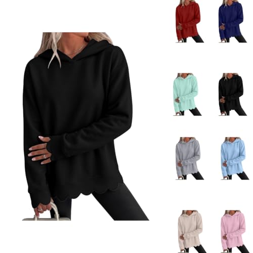 Hooded Sweatshirts for Women Cotton Scalloped Hem Fashion Sweat Shirts - image 1