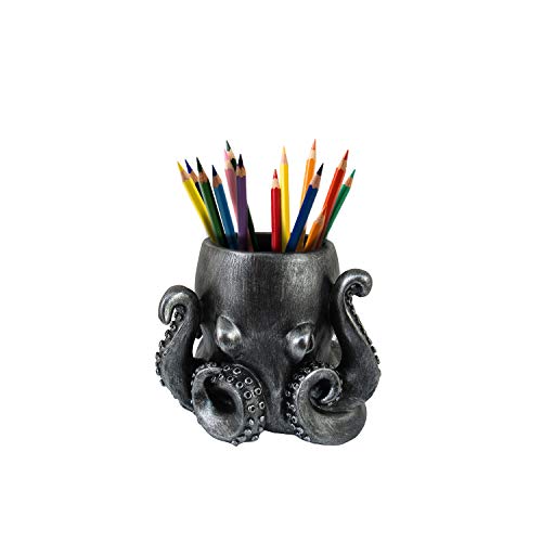 World of Wonders 'Tentacled Grip' Pewter Octopus Pen Holder | Ocean Decor Home Office Accessories | Desk Supplies and Office Organization | Cubicle Accessories - 6'
