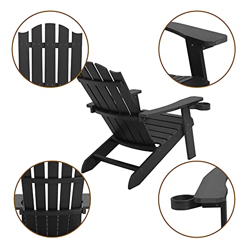 Melucivi Adirondack Chair Weather Resistant With Cup Holder, Fire Pit Chair Patio Outdoor Garden Resin Adirondack Chair For Adult, Black #TOP3
