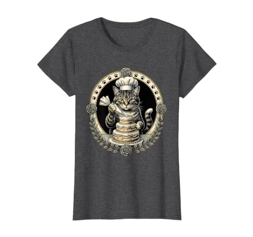 Kitty Biscuits Bakery Cat Chef Decorating Cake T-Shirt, Women, Dark Heather Grey, X-Large