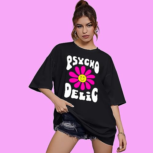 Image of London Hills Women's Casual Printed Round Neck Oversized Longline Drop Shoulder Boho Style T-Shirt