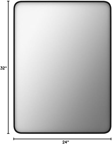 Miniatura 7 de LOAAO - Espejo de bañotocador con marco de metal negro mate de 24 x 32 pulgadas para pared, rectangular, grande, redondeado, antioxidante, de vidrio