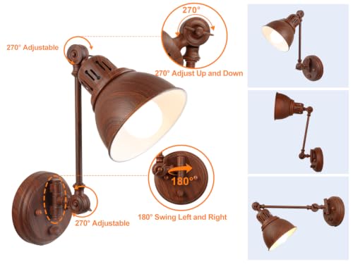 Image of GOODATE 1 Pack Plug in Wall Sconce with Remote Control, Dimming, Adjustable Colors 2700K-6500K, Plug in Wall Light, Swing Arm Wall Lamp with Night Light & Timer, LED Bulb Included, Walnut Finish